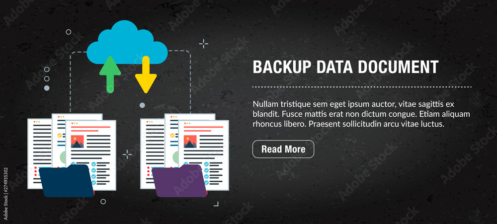 Wall mural backup data document, banner internet with icons in vector.