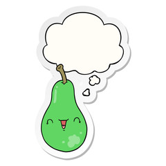cartoon pear and thought bubble as a printed sticker