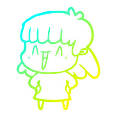 cold gradient line drawing cartoon woman