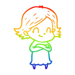 rainbow gradient line drawing cartoon friendly girl