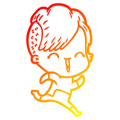 warm gradient line drawing cartoon happy hipster girl