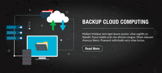 Backup cloud computing, banner internet with icons in vector.