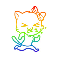 rainbow gradient line drawing cartoon cat