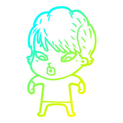 cold gradient line drawing cartoon woman