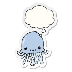 cartoon jellyfish and thought bubble as a printed sticker