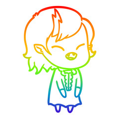 rainbow gradient line drawing cartoon laughing vampire girl