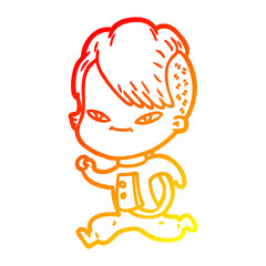 warm gradient line drawing cute cartoon girl with hipster haircut