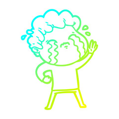 cold gradient line drawing cartoon man crying
