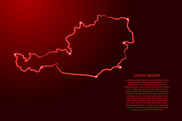 Austria map from the contour red brush lines different thickness and glowing stars on dark background. Vector illustration.