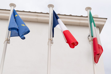 french italian europa EU flag on wall building