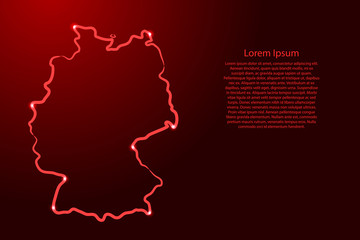 Germany map from the contour red brush lines different thickness and glowing stars on dark background. Vector illustration.