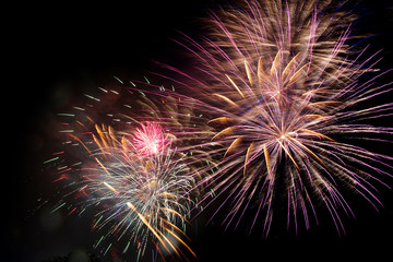 Fireworks light up the sky,New Year celebration. . Great holiday of a great country. The celebration of Independence Day in the United States of America. 4th of July.