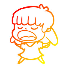 warm gradient line drawing cartoon woman talking loudly