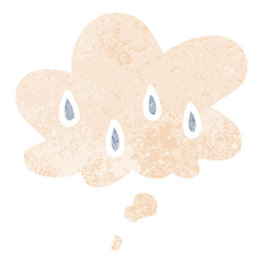 cartoon rain and thought bubble in retro textured style