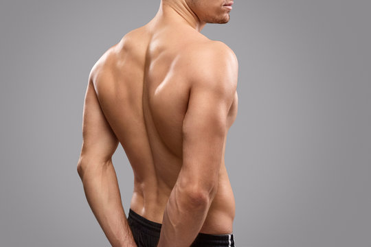 Crop athlete demonstrating back muscles