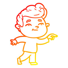 warm gradient line drawing happy cartoon man pointing