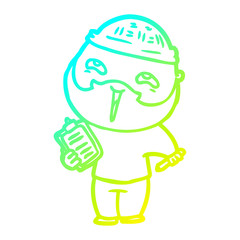 cold gradient line drawing cartoon happy bearded man