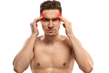 Fototapeta premium Man with headache rubbing temples