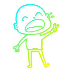 cold gradient line drawing cartoon shouting bald man