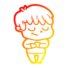 warm gradient line drawing happy cartoon boy