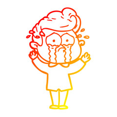 warm gradient line drawing cartoon crying man