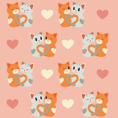 The Seamless pattern of cat and heart. couple love of cat.The seamless pattern cat .Seamless pattern heart. Cat in love. kitten and love moment. kitten and love shape.