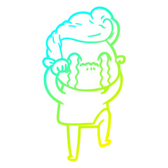 cold gradient line drawing cartoon man crying