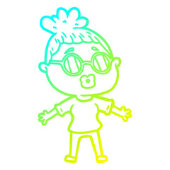 cold gradient line drawing cartoon woman wearing spectacles