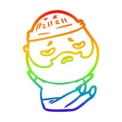 rainbow gradient line drawing cartoon worried man with beard
