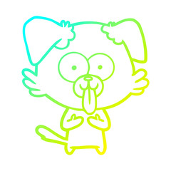 cold gradient line drawing cartoon dog with tongue sticking out
