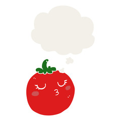 cartoon tomato and thought bubble in retro style