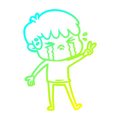 cold gradient line drawing cartoon boy crying