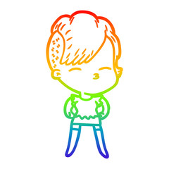 rainbow gradient line drawing cartoon squinting girl