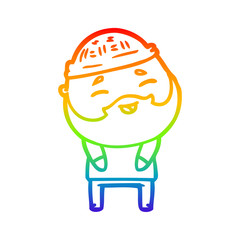 rainbow gradient line drawing cartoon happy bearded man