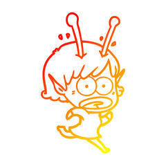 warm gradient line drawing cartoon shocked alien girl