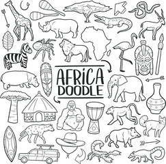 Africa Travel Traditional Doodle Icons Sketch Hand Made Design Vector 