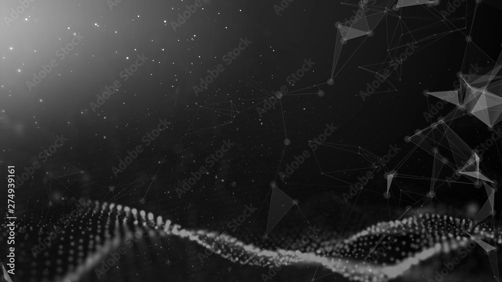 Poster Abstract black and white lines triangulars technology connects and science concept background futuristic network background