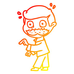 warm gradient line drawing cartoon man with mustache making a point