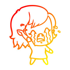 warm gradient line drawing cartoon crying vampire girl