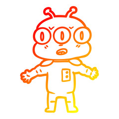 warm gradient line drawing cartoon three eyed alien