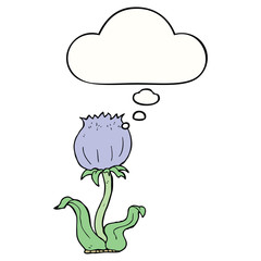 cartoon wild flower and thought bubble