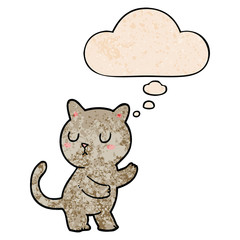 cartoon cat and thought bubble in grunge texture pattern style