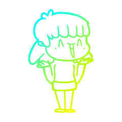 cold gradient line drawing cartoon woman