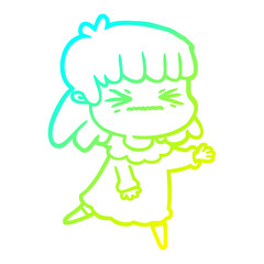 cold gradient line drawing cartoon angry girl