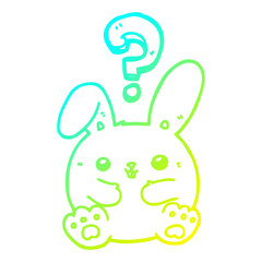 cold gradient line drawing cartoon rabbit with question mark