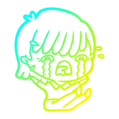 cold gradient line drawing cartoon girl crying