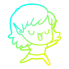 cold gradient line drawing cartoon elf girl