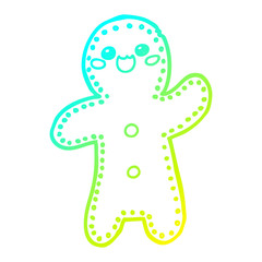 cold gradient line drawing cartoon gingerbread man
