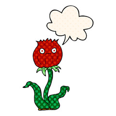 cartoon thistle and speech bubble in comic book style