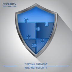 Internet security shield puzzle. Antivirus and firewall protection sign vector